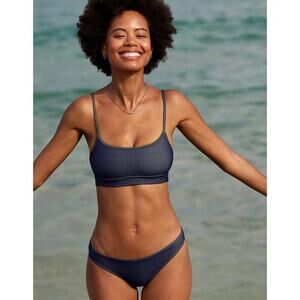 NWT AE x Aerie Match Made Denim Straight Scoop Bikini Top Swim Beach